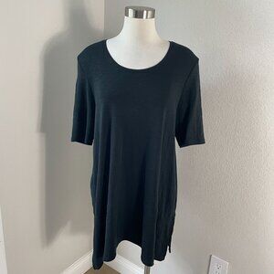 J Jill Womens XL Pima Dipped Hem Tunic Top Black 100% Pima Cotton Short Sleeve